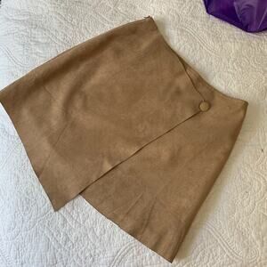 NEW Shandu Faux Suede Asymmetrical Skirt Tan Festival Size Small